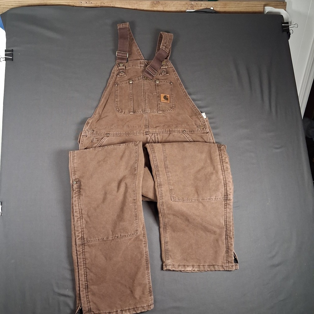 Carhartt Mint Vintage Work Overalls 38x32 Mens Brown Double Knee Insulated - USA